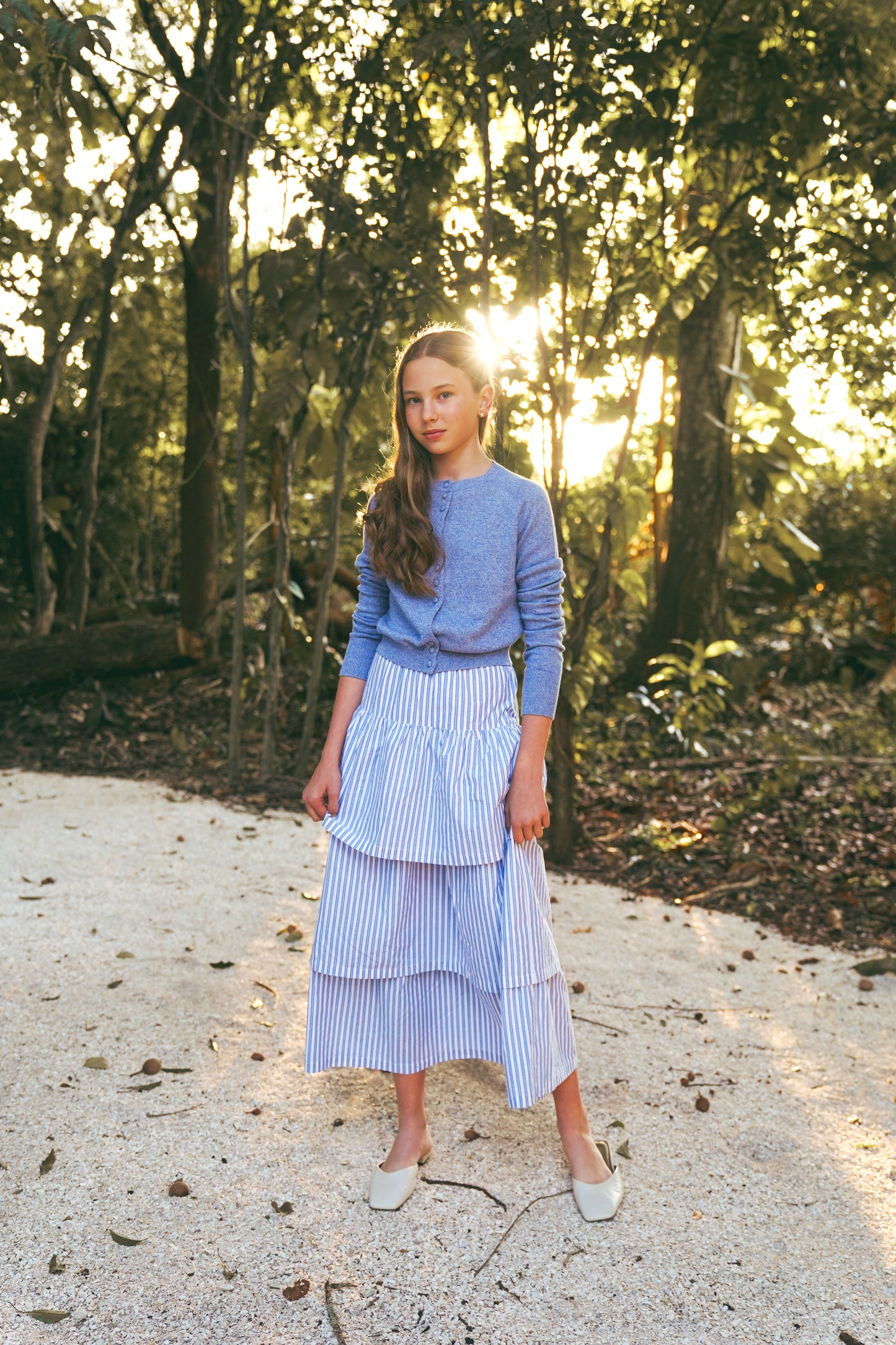 COCO BLANC BLUE STRIPE LAYERED SKIRT