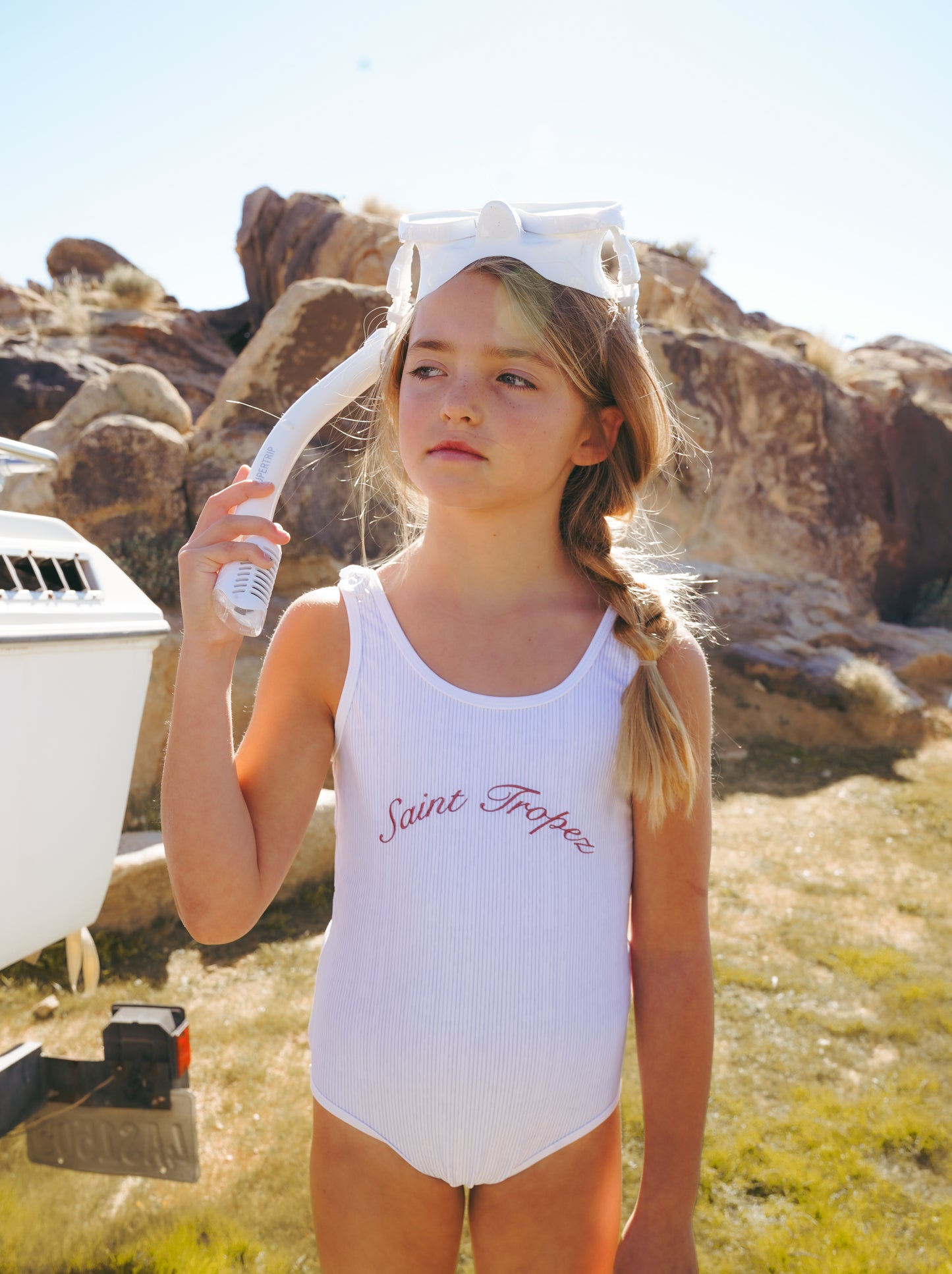 COCO BLANC STRIPE EMBROIDERED SWIMSUIT