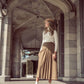 COCO BLANC MOCHA HERRINGBONE SIDE BUCKLE SKIRT
