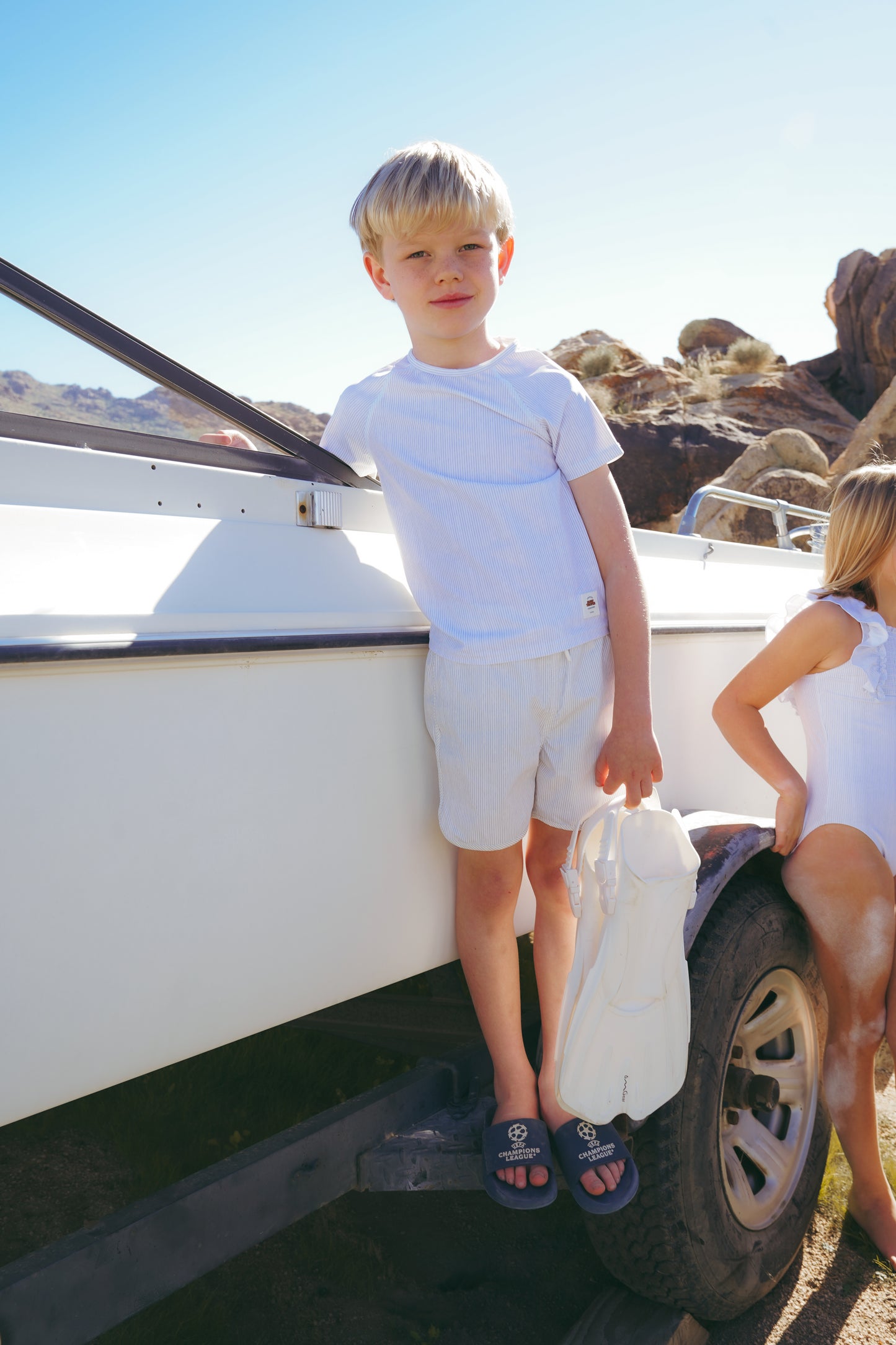 COCO BLANC STRIPE SWIM SHORTS