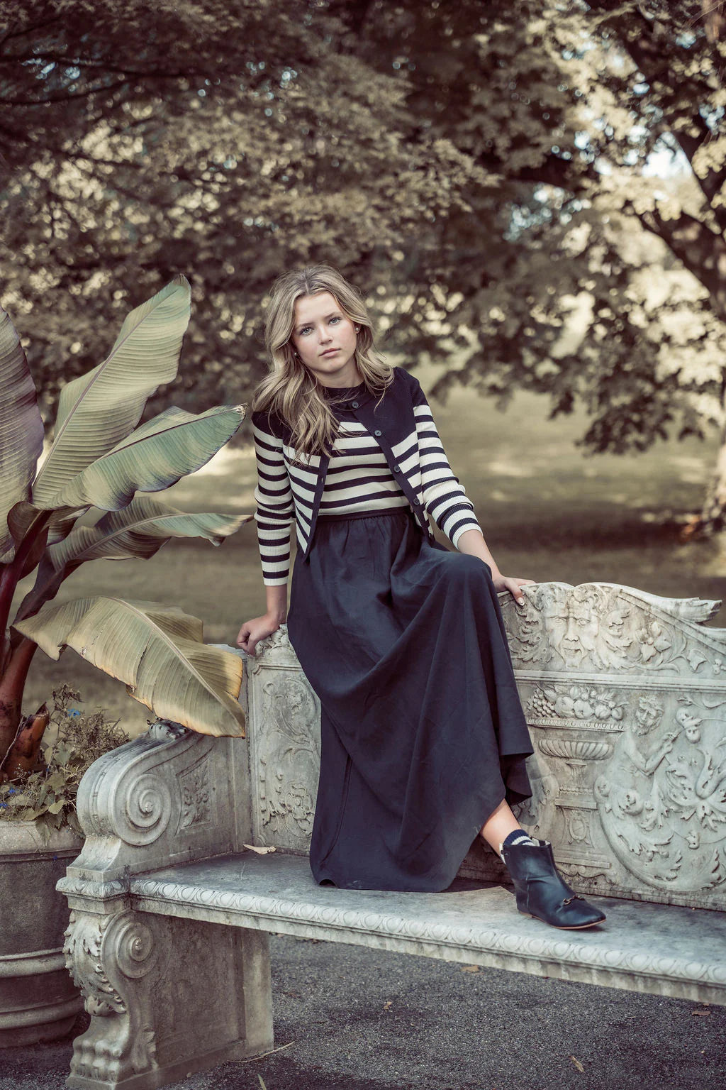 COCO BLANC BLACK/CREAM STRIPED MAXI DRESS