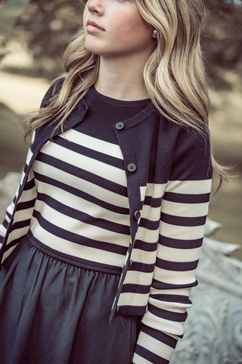 COCO BLANC BLACK/CREAM RIBBED CARDIGAN