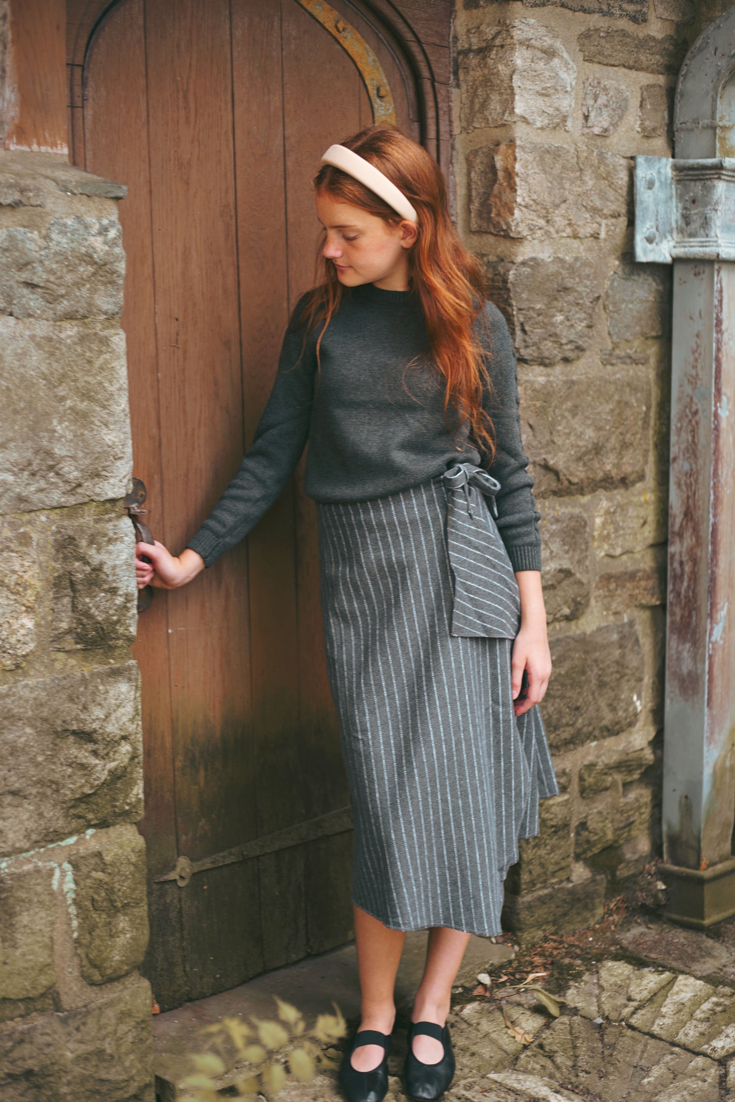 URBAN EDGE GREY PINSTRIPED WRAP SKIRT