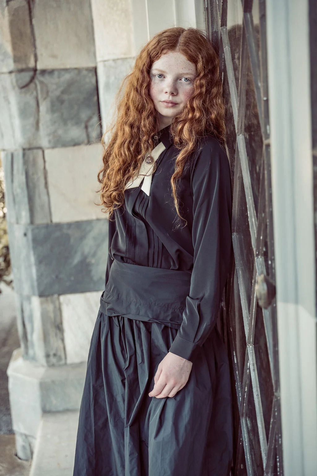 COCO BLANC BLACK TAFFETA WAISTED SKIRT