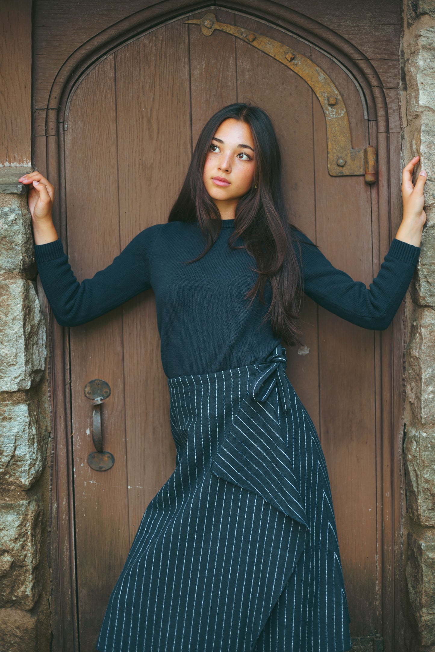 URBAN EDGE NAVY PINSTRIPED WRAP SKIRT