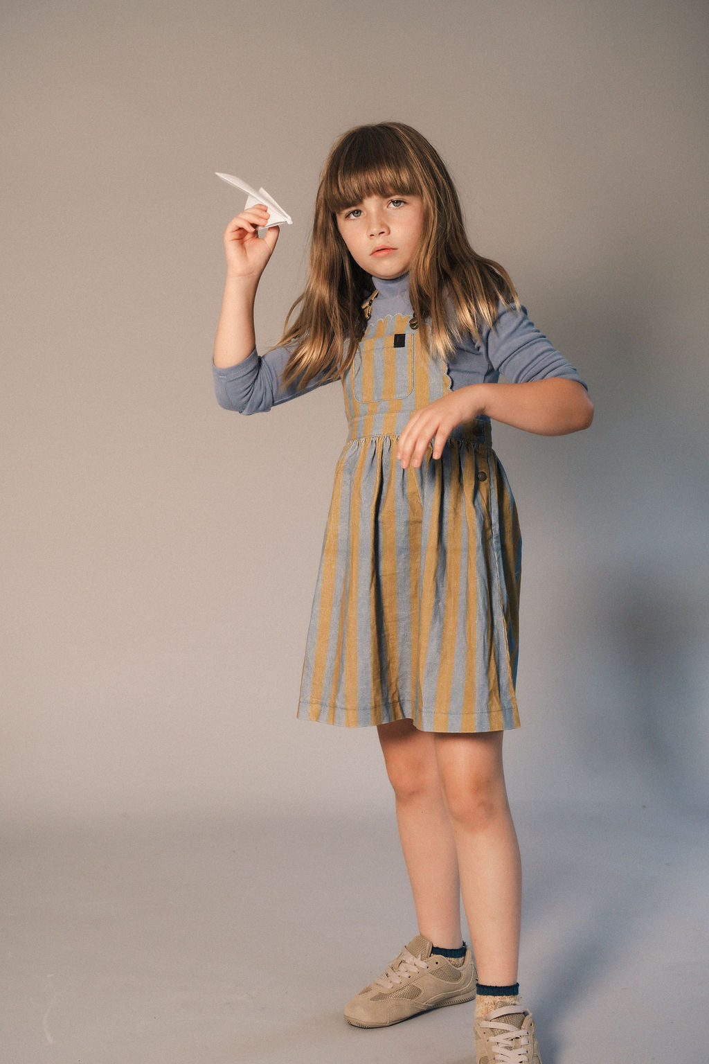 KIX BLUE/YELLOW STRIPED SCALLOP TRIM CORDUROY JUMPER