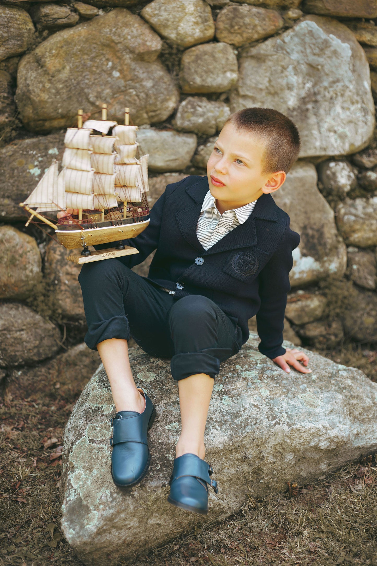 LE BOURDON NAVY THIN WOOL PANTS