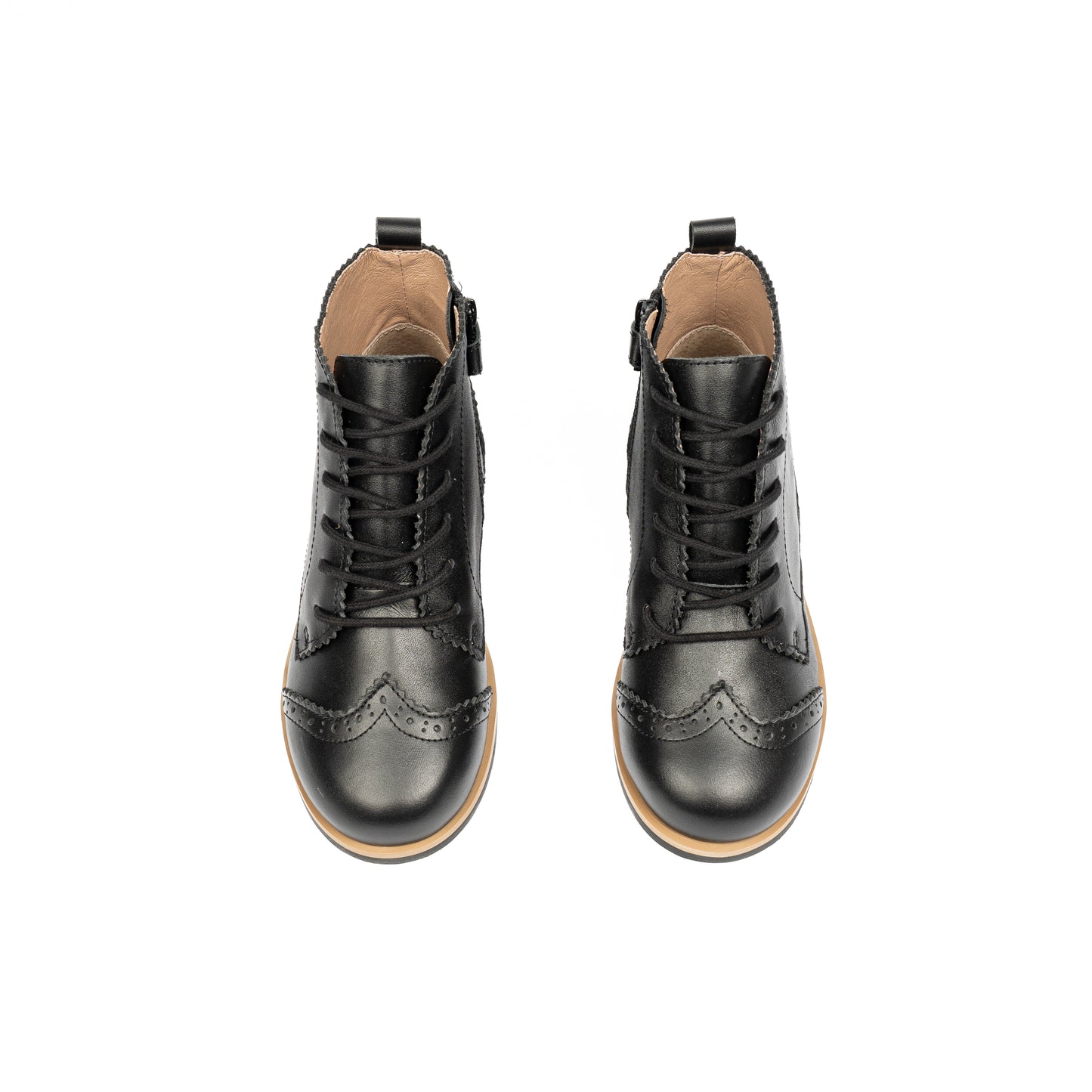 CAMILLE KIDS VINTAGE BLACK LEATHER WINGTIP BOOTIES