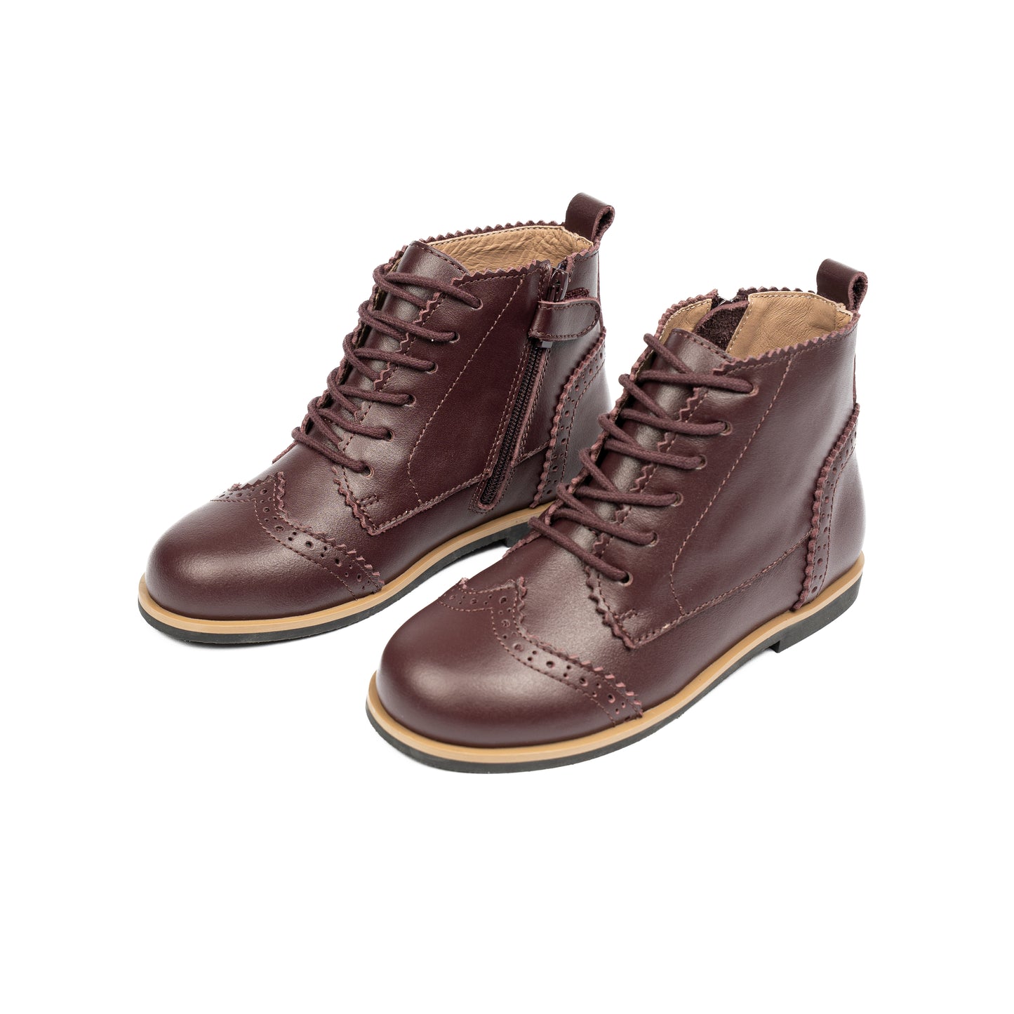 CAMILLE KIDS VINTAGE CHERRY LEATHER WINGTIP BOOTIES