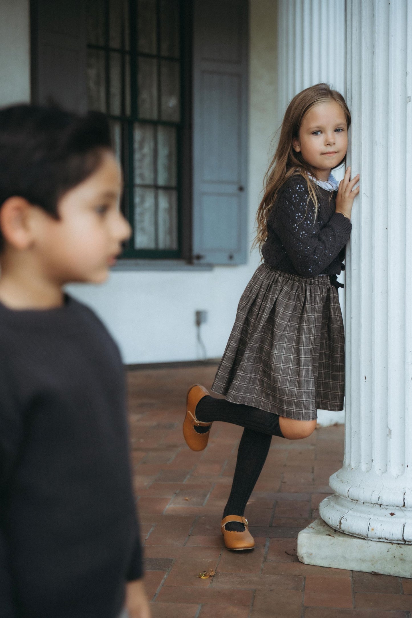 KIN & KIN BROWN PLAID GATHERED SKIRT