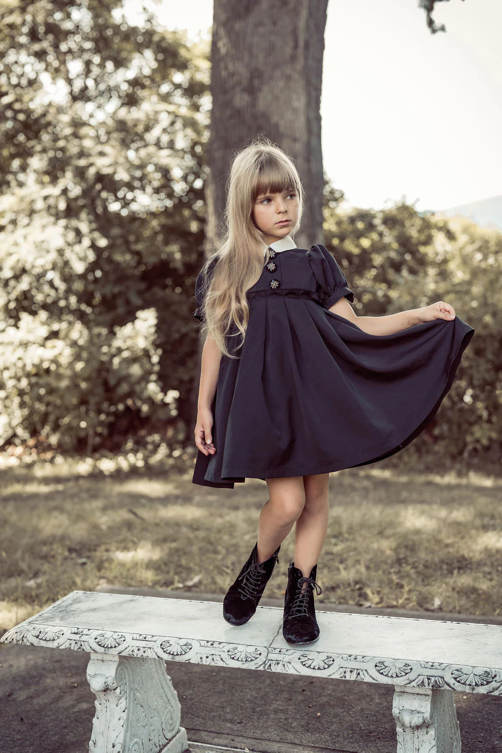 COCO BLANC BLACK TAFFETA COLLAR SS DRESS