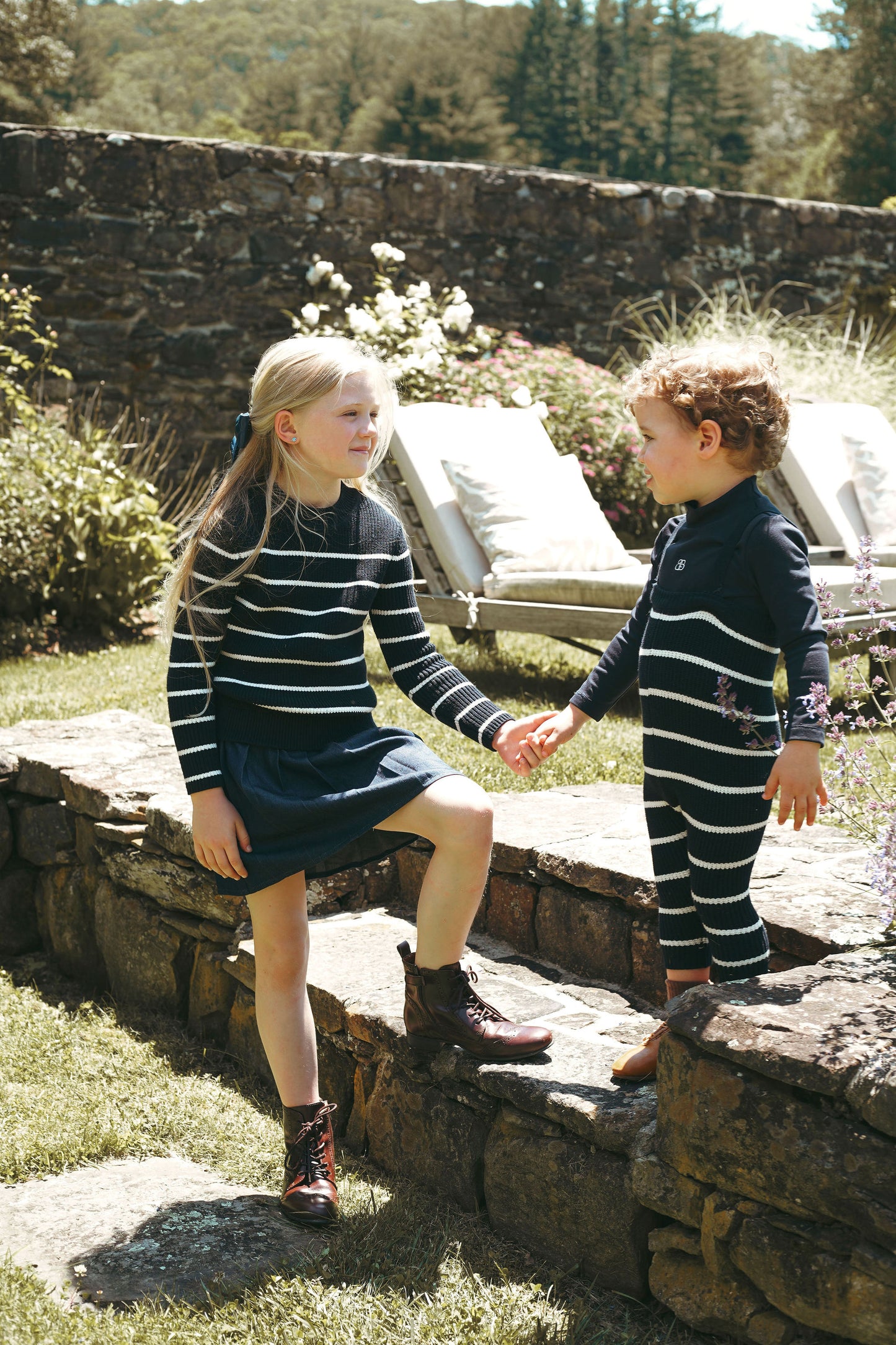 BAMBOO NAVY STRIPE KNIT SUSPENDER LEGGINGS SET