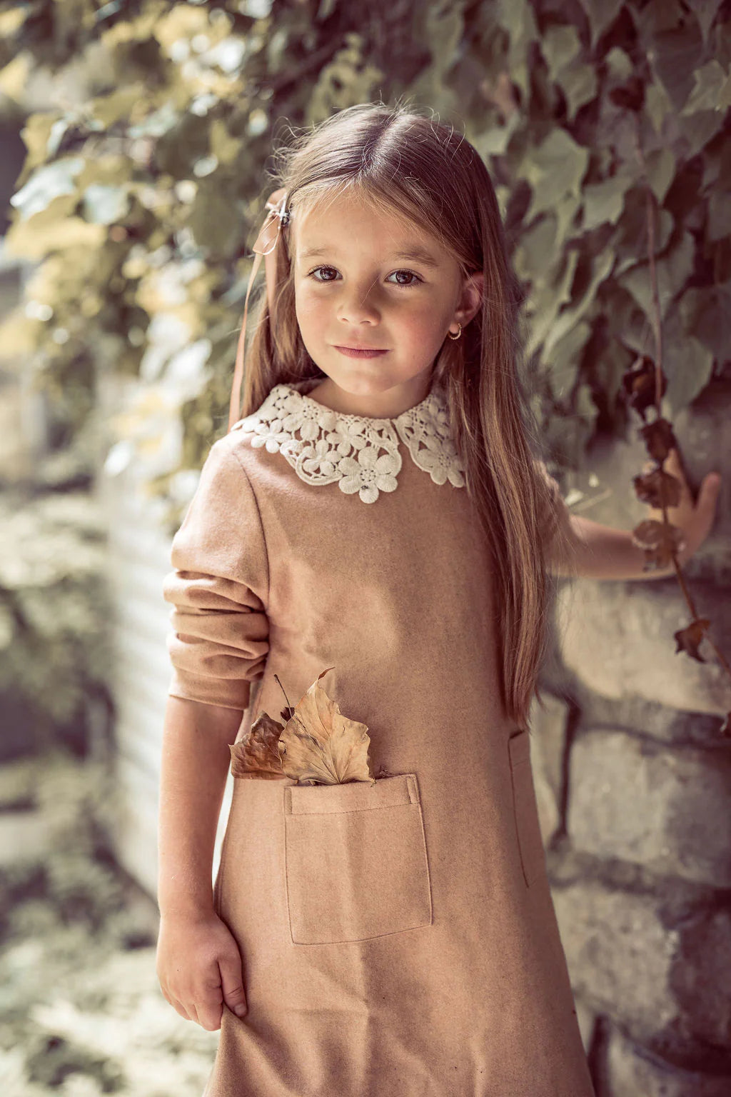 COCO BLANC CAMEL LACE COLLAR DRESS