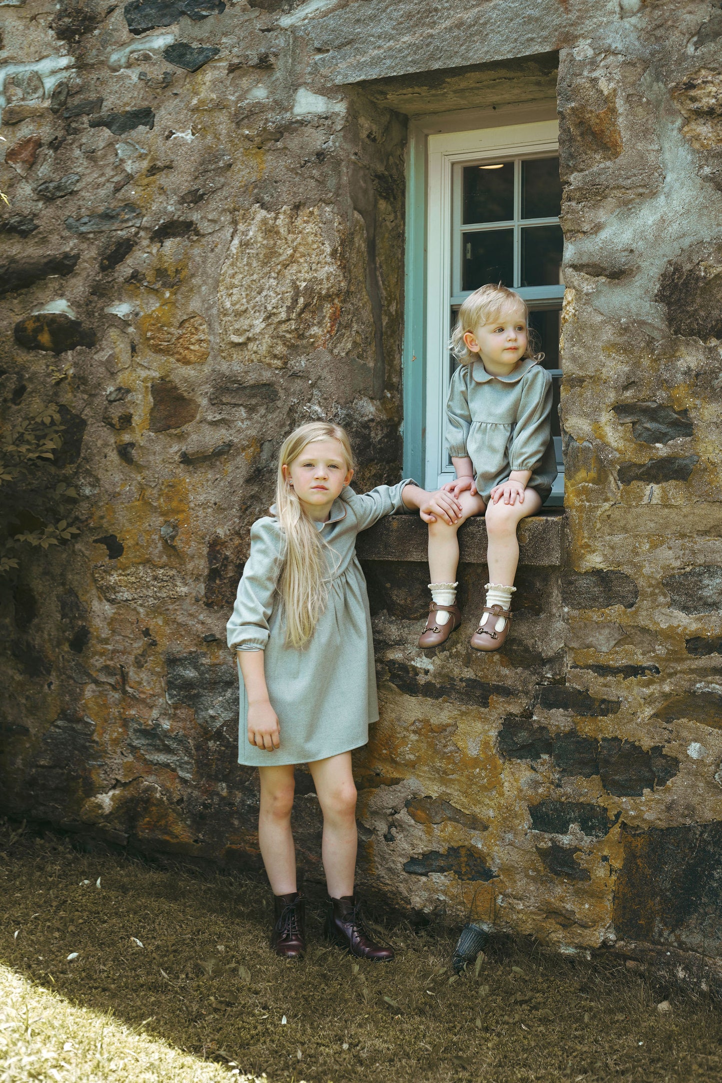 BAMBOO LIGHT GREY WOOL PIPED DRESS