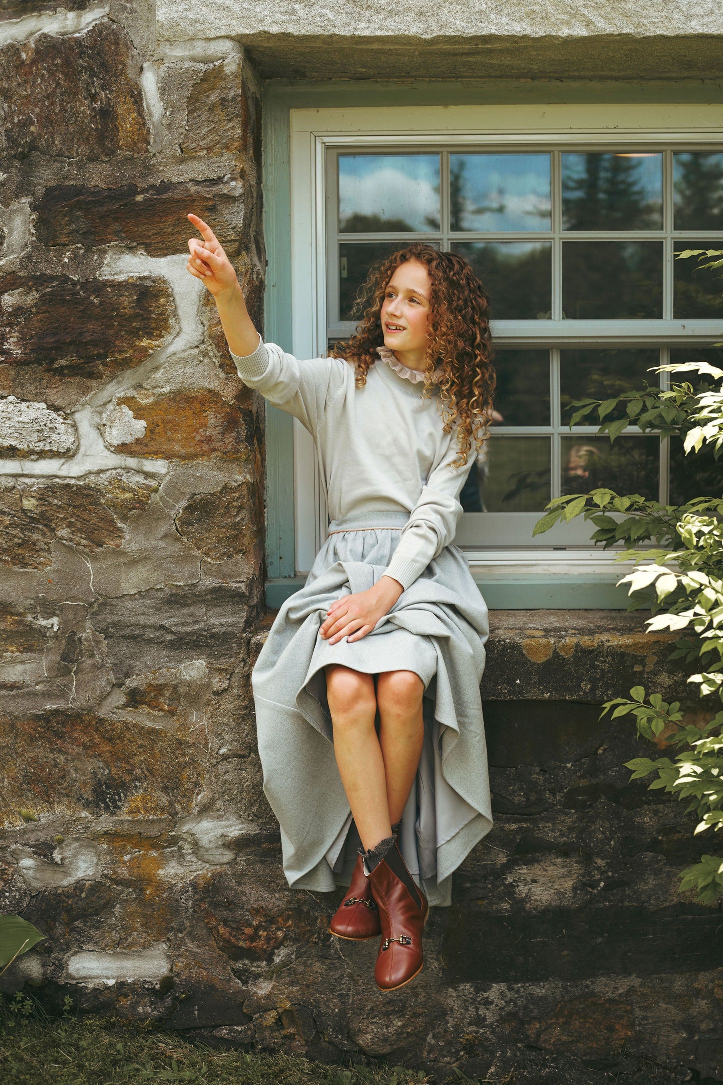 BAMBOO LIGHT GREY RUFFLE NECK SWEATER