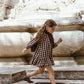 COCO BLANC BURGUNDY GINGHAM PETER PAN COLLAR TIERED DRESS