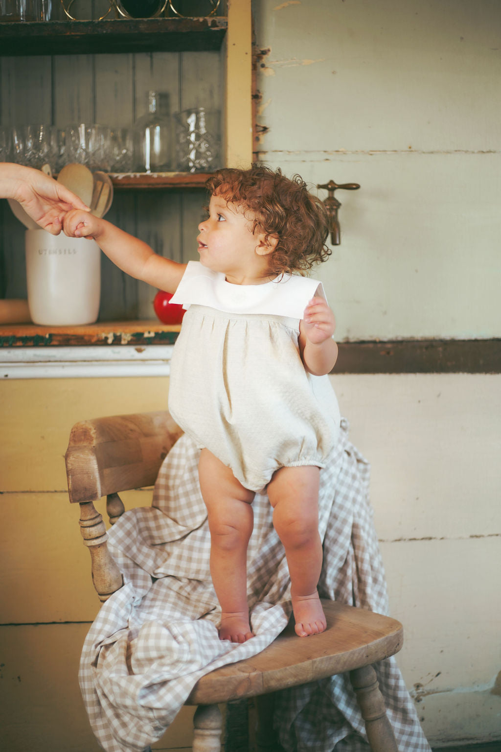 LE BOURDON CREAM TEXTURED COLLAR ROMPER