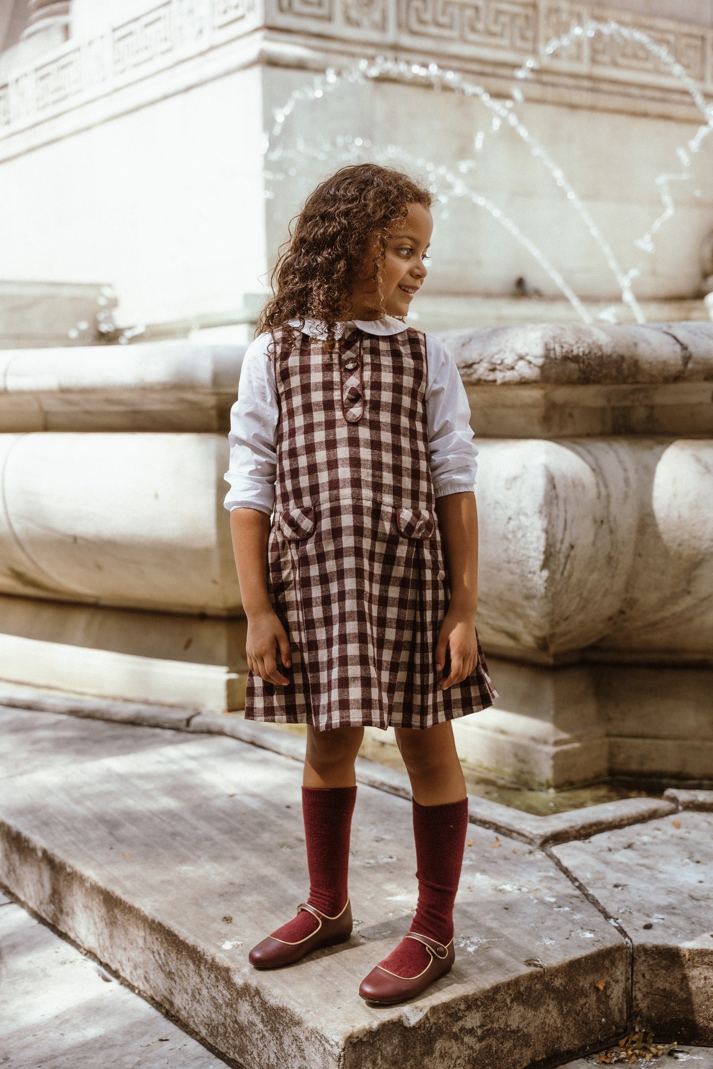 COCO BLANC BURGUNDY GINGHAM BUTTON JUMPER