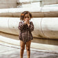 COCO BLANC BURGUNDY GINGHAM PETER PAN COLLAR ROMPER