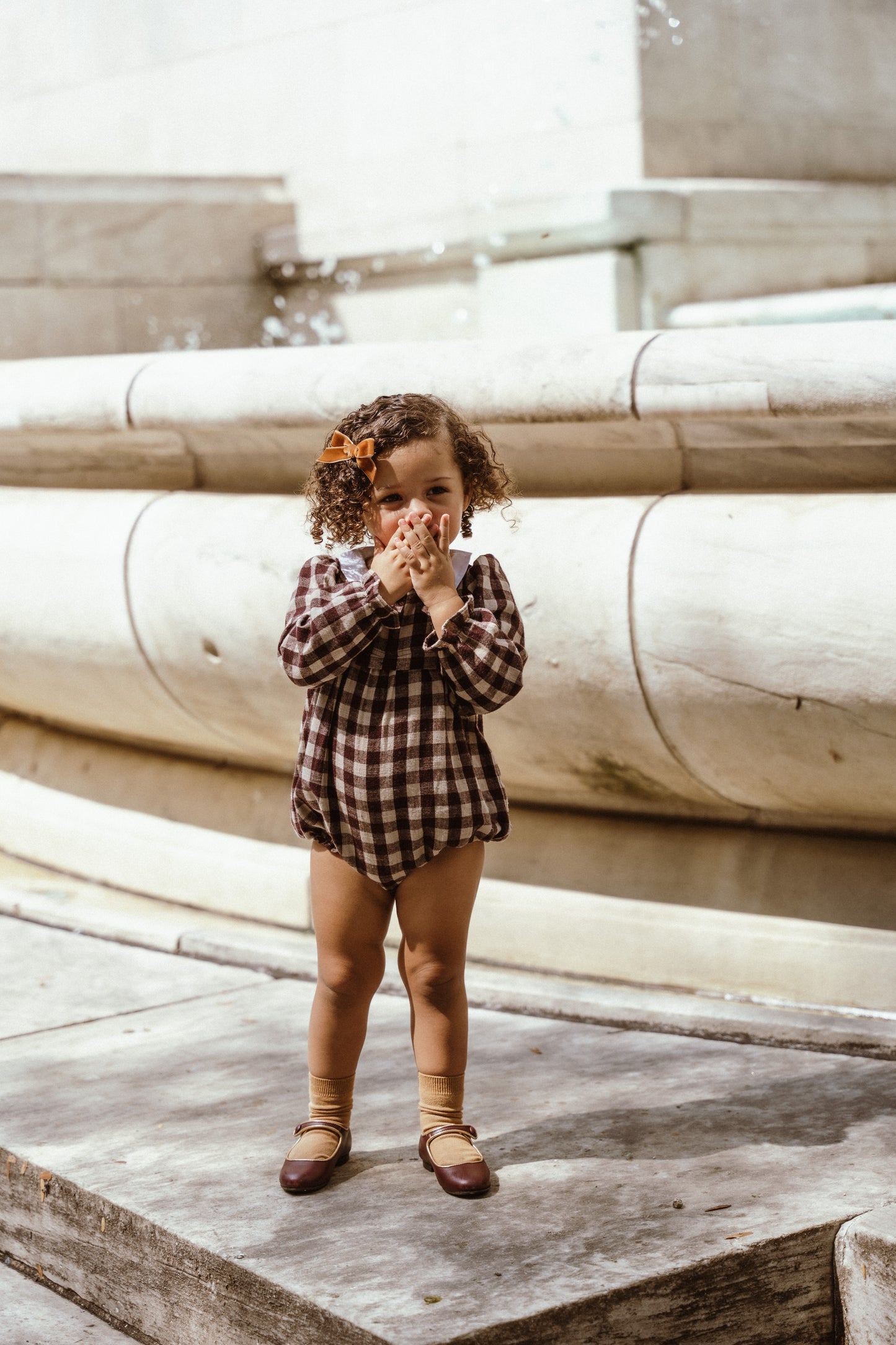 COCO BLANC BURGUNDY GINGHAM PETER PAN COLLAR ROMPER