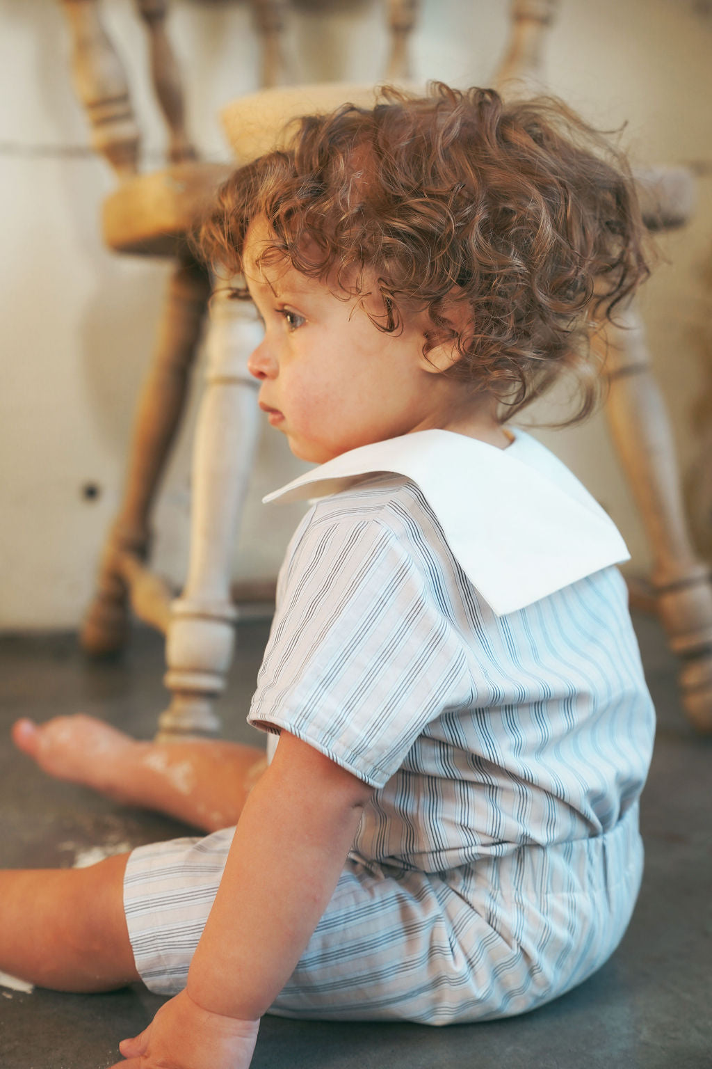 LE BOURDON BLUE DOUBLE STRIPE SAILOR COLLAR BLOUSE
