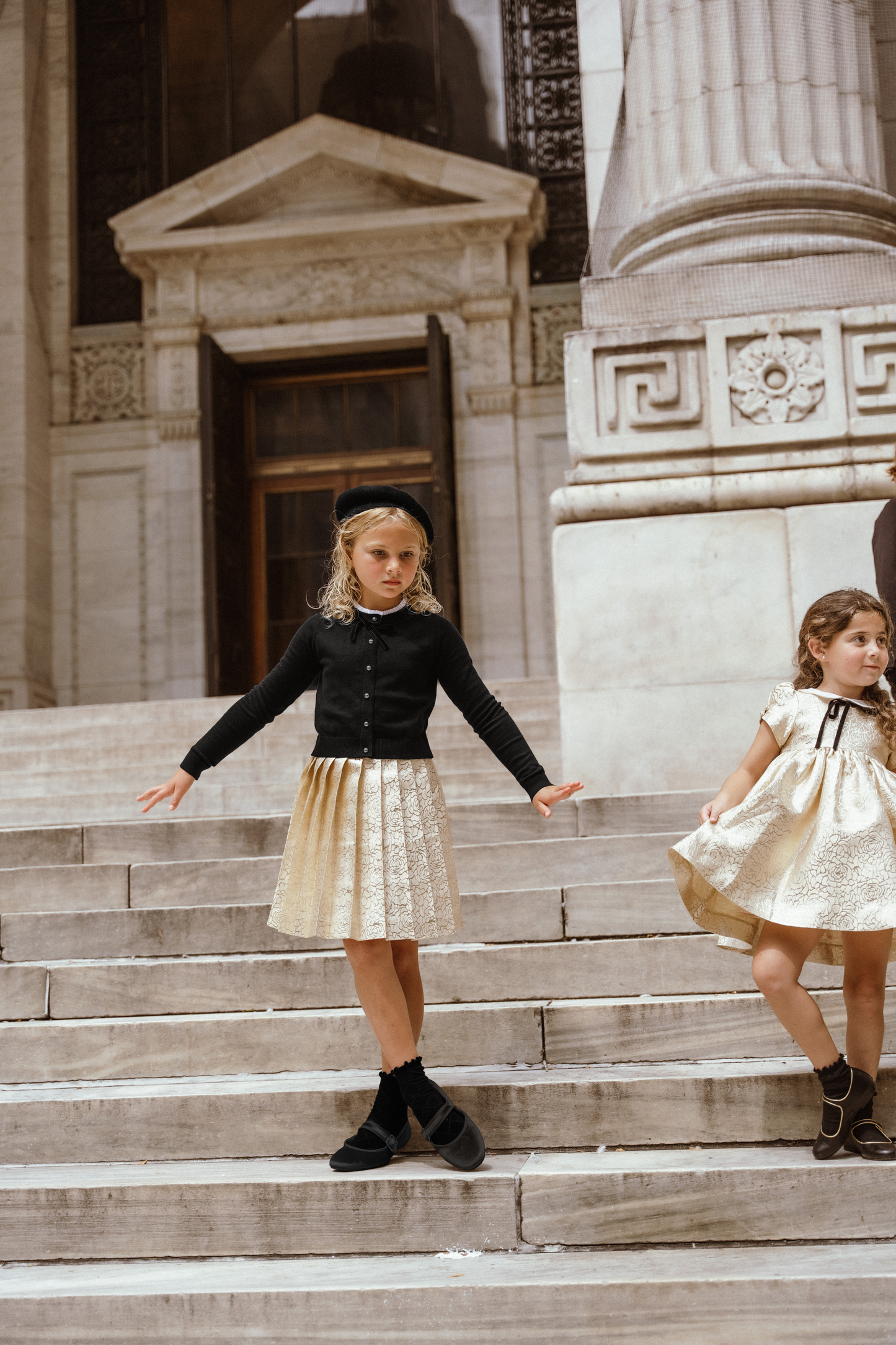 COCO BLANC GOLD JACQUARD PLEATED SKIRT