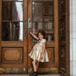 COCO BLANC GOLD JACQUARD PETER PAN COLLAR BOW DRESS