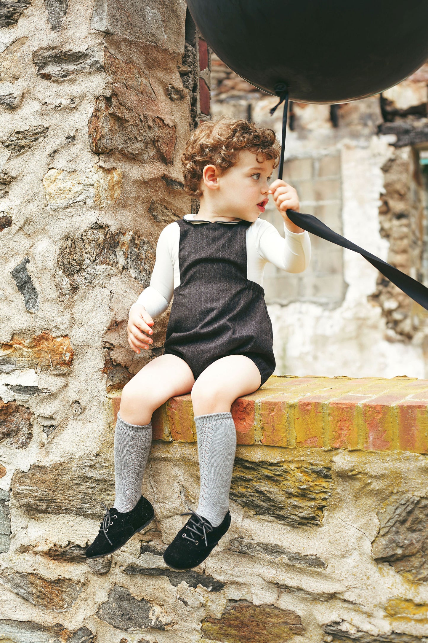 BACE COLLECTION GREY STRIPED WOOL ROMPER SET