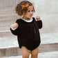 COCO BLANC BLACK/WHITE TRIM VELVET PLEATED COLLAR ROMPER