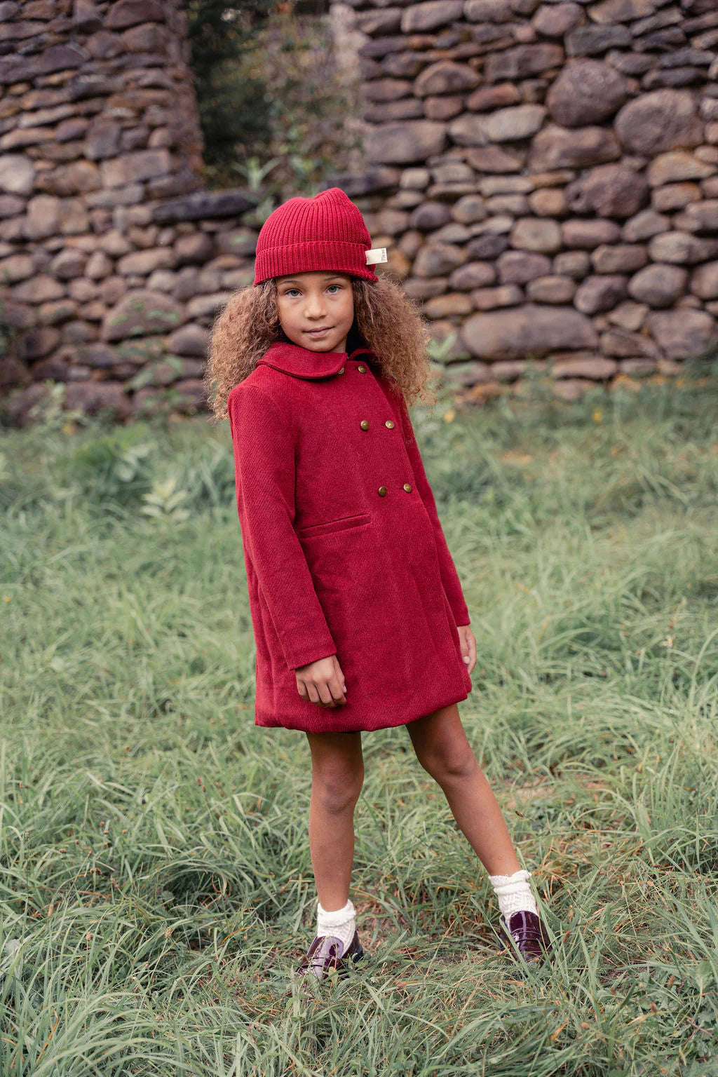 MINI NOD RED WOOL BUTTON COLLAR COAT