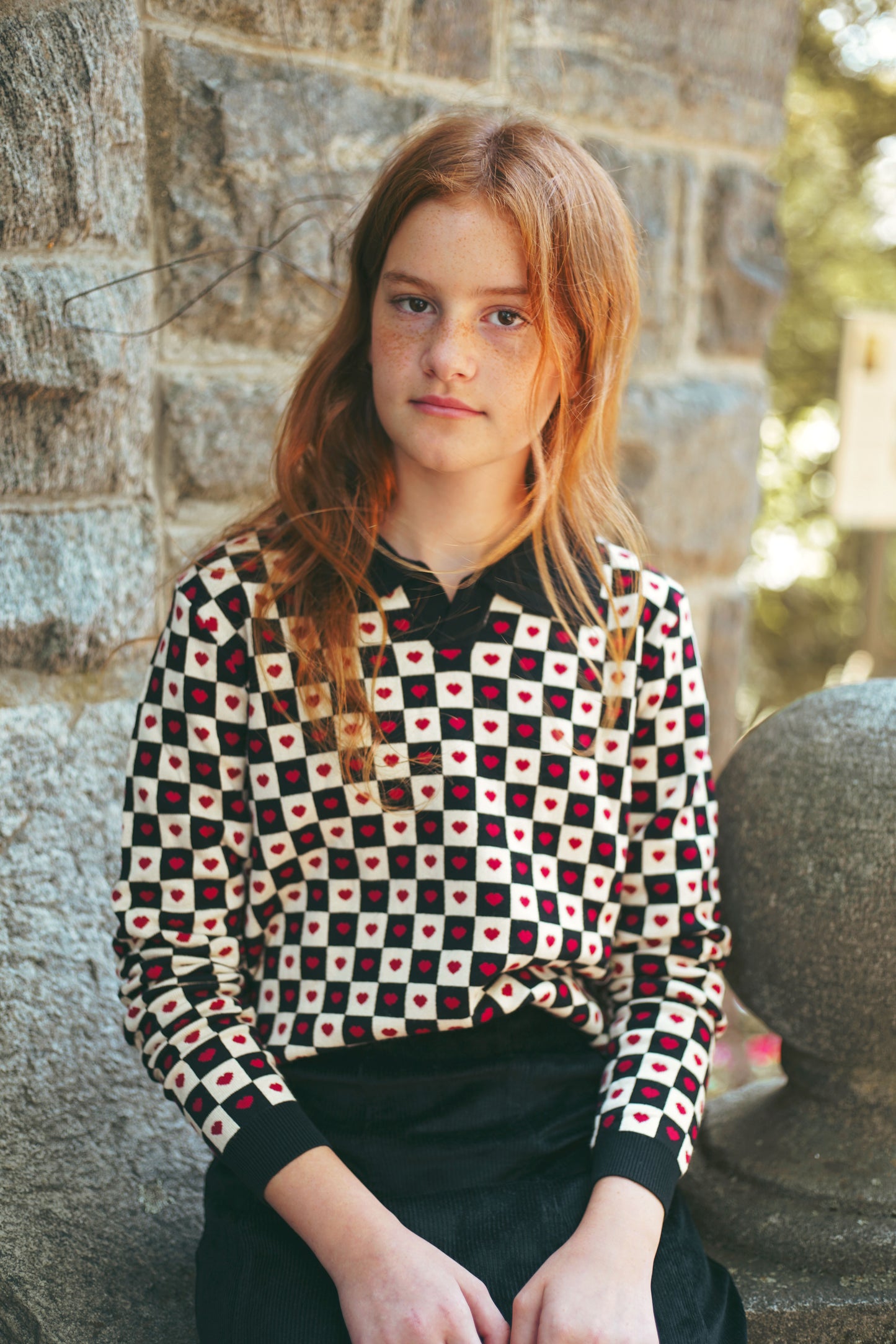 URBAN EDGE BLACK/CREAM CHECKED HEART COLLAR SWEATER [FINAL SALE]