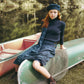 VALENTINA NAVY PLEATED BUCKLE MIDI SKIRT