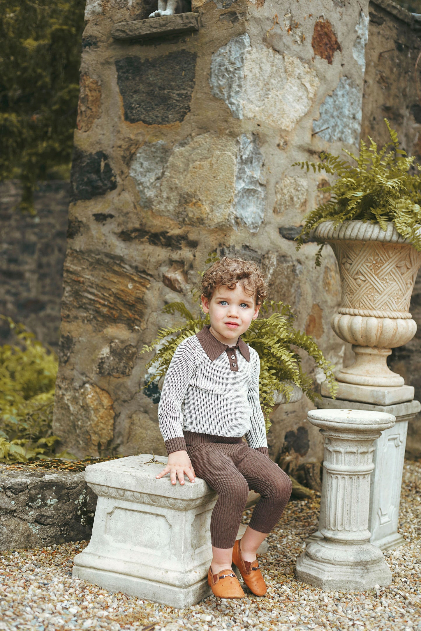 BACE COLLECTION BEIGE BUBBLE KNIT SWEATER SET