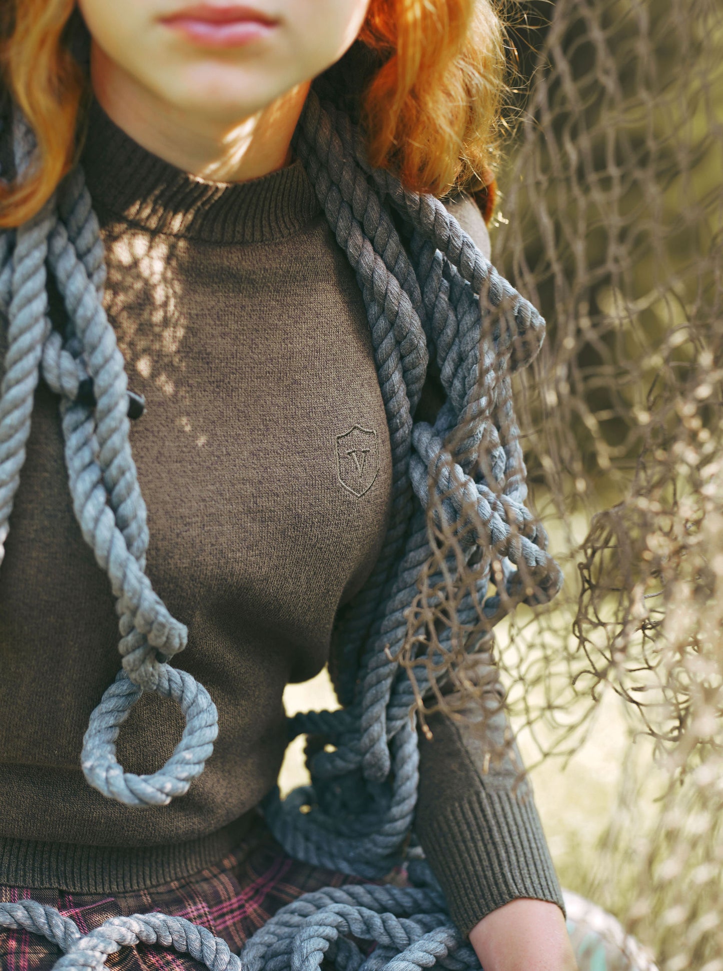 VALENTINA GREEN MARLED CREW NECK SWEATER