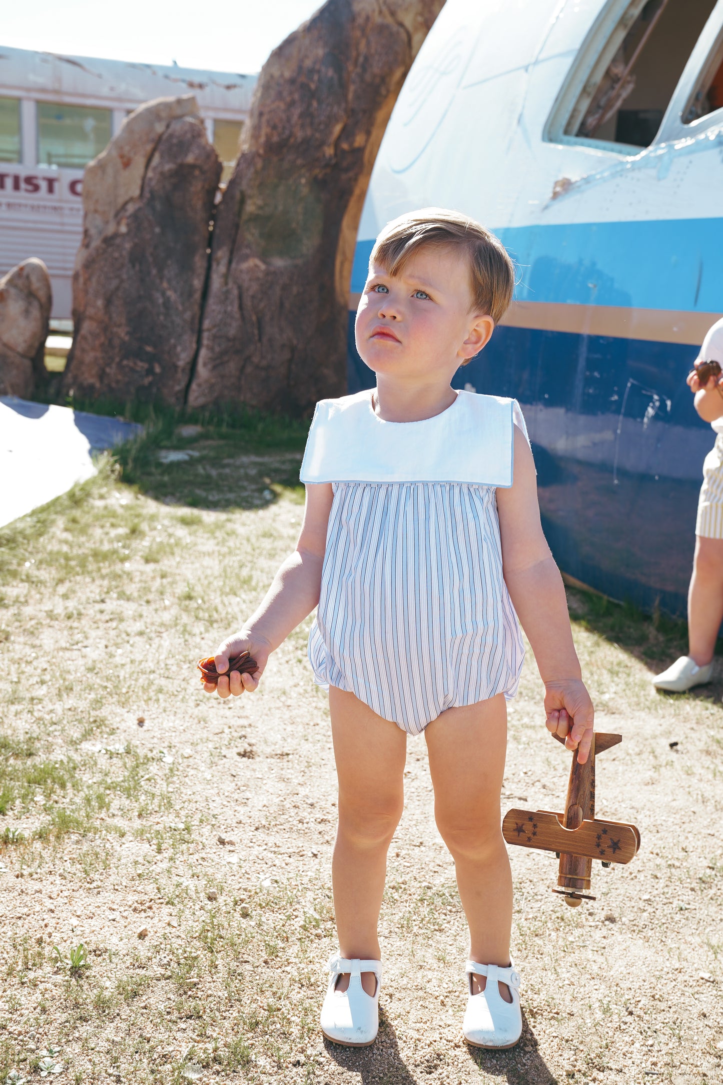 COCO BLANC BLUE STRIPED BIB ROMPER