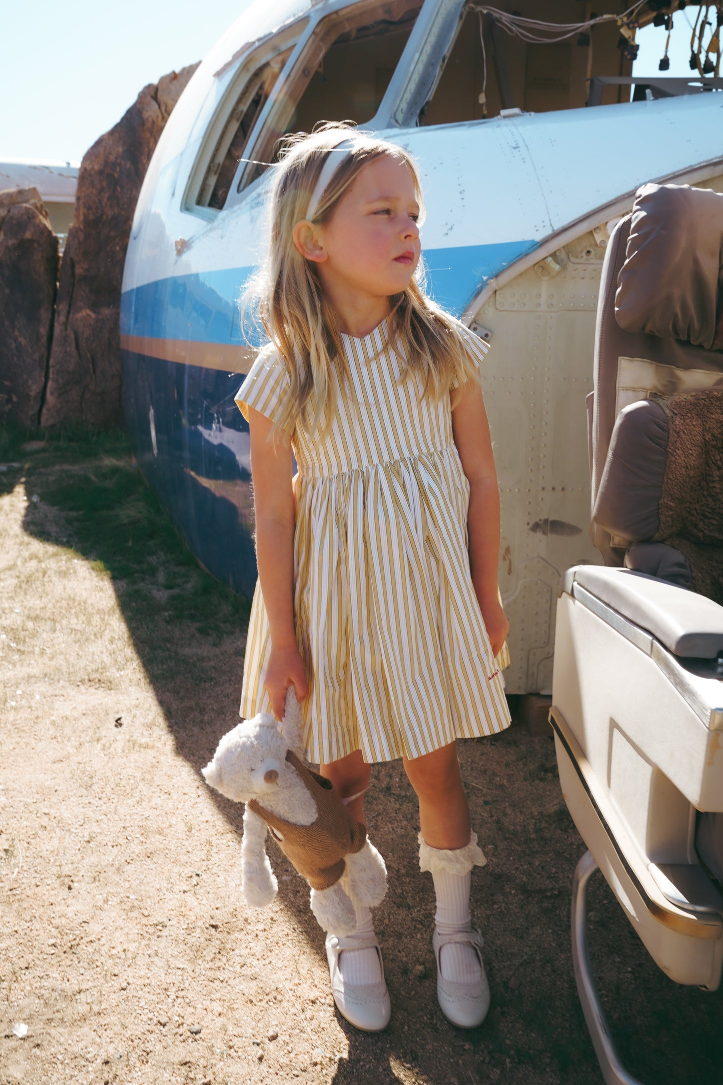 COCO BLANC YELLOW STRIPED WAIST SS DRESS