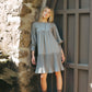 VALENTINA LIGHT GREY WOOL BOTTOM PLEATED DRESS