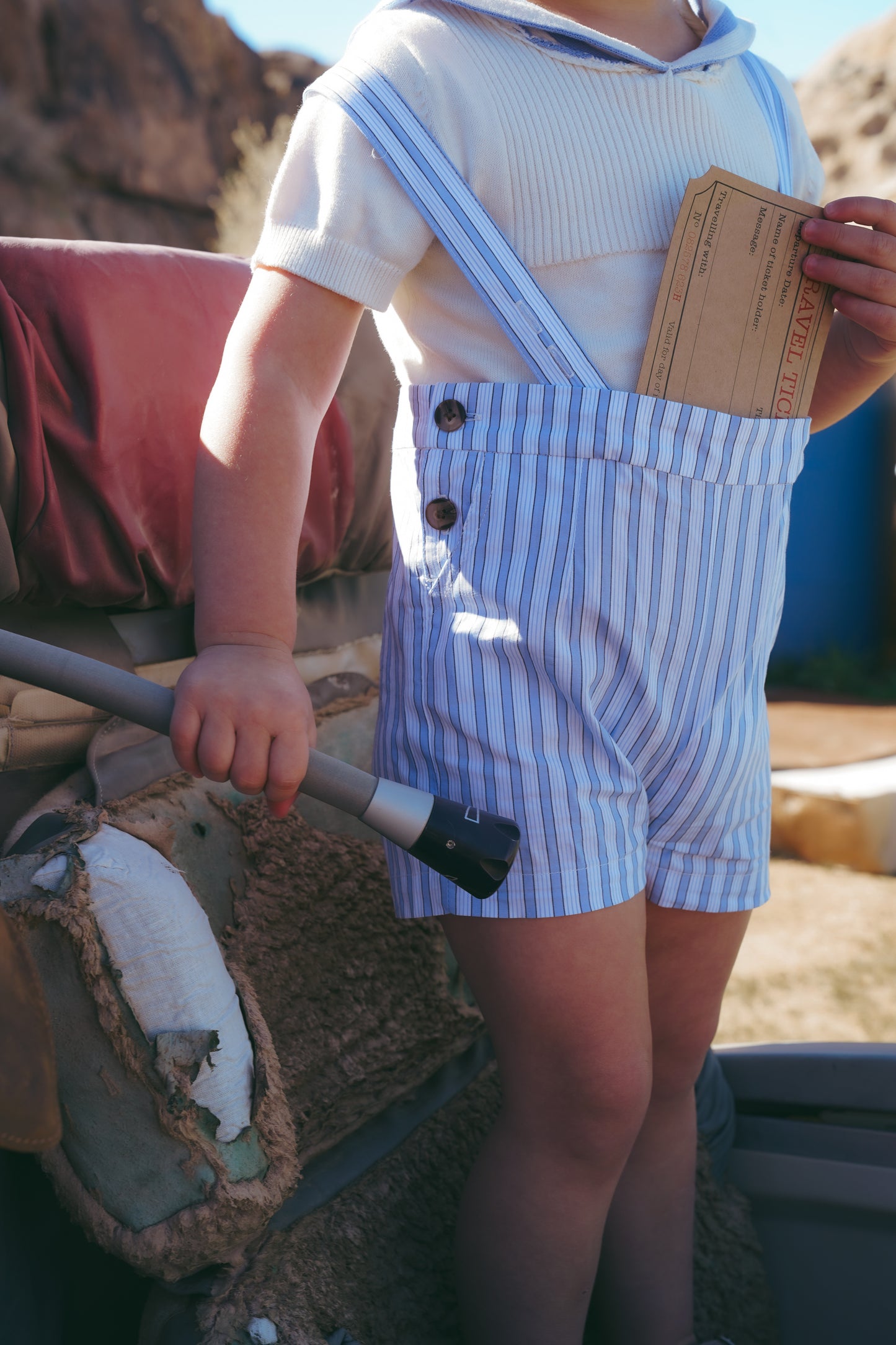 COCO BLANC BLUE STRIPE BUTTON SUSPENDER SHORTS