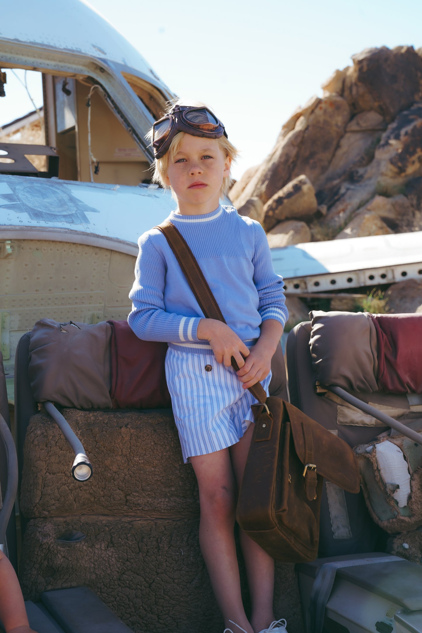 COCO BLANC BLUE STRIPE TRIM SWEATER