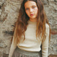 BACE COLLECTION BEIGE RIBBED KNIT EMBROIDERED SWEATER