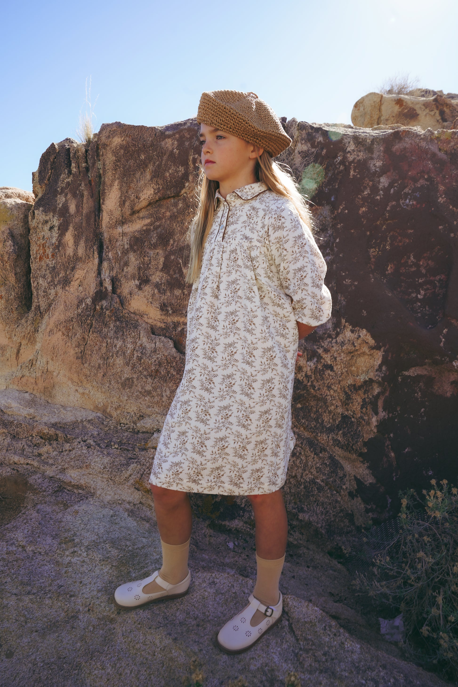 Tan Floral Collar Dress