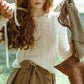 GEM CREAM PEARL TRIM CABLE KNIT SWEATER