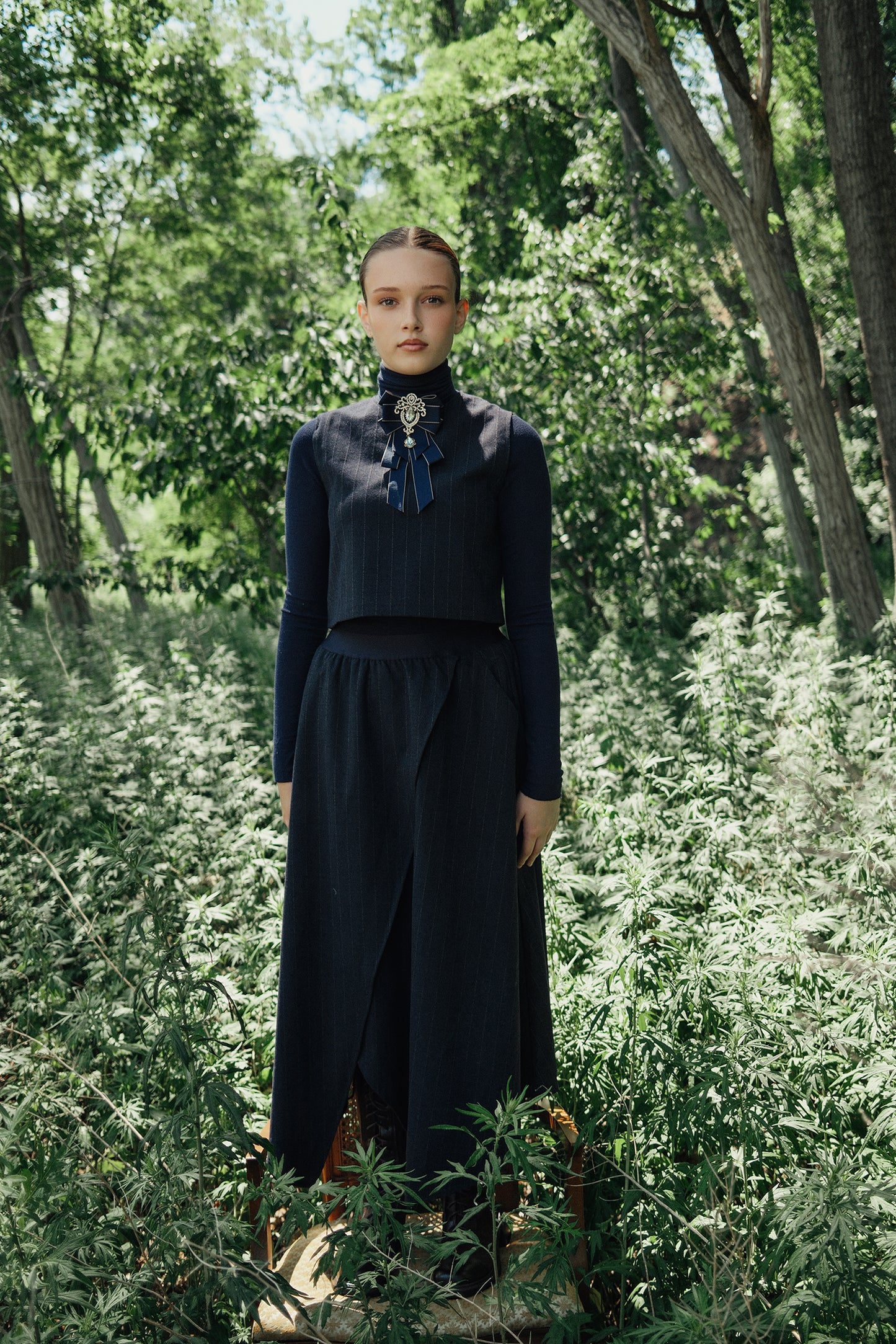 VALENTINA NAVY PINSTRIPE WOOL VEST