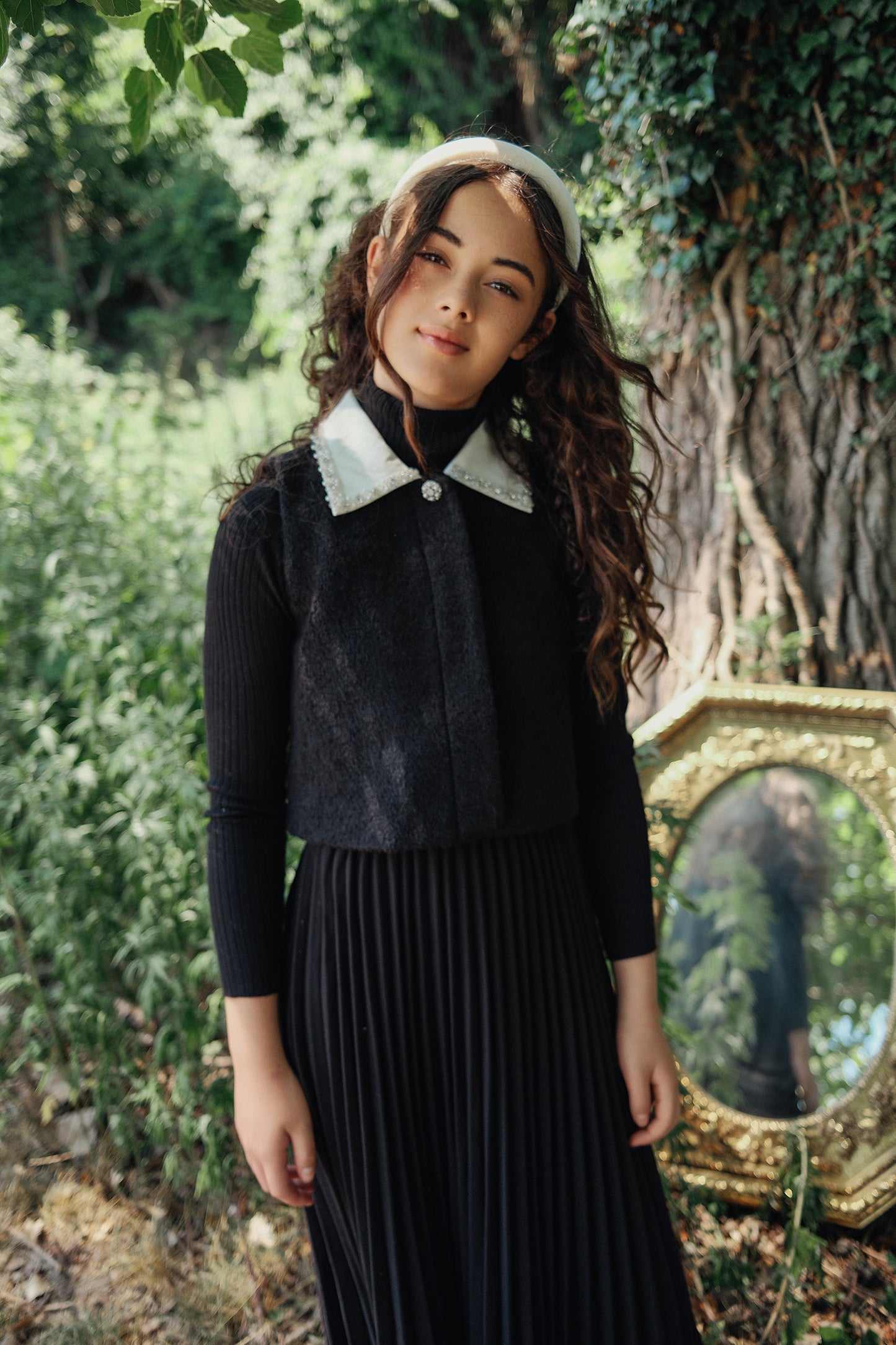 VALENTINA BLACK TWEED COLLAR VEST DRESS