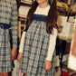 BACE COLLECTION NAVY CHECKED GATHERED STRAP JUMPER