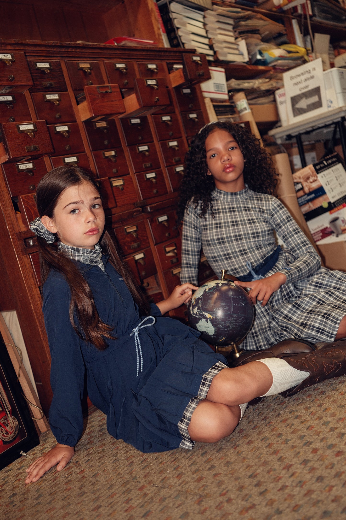 BACE COLLECTION NAVY CHECKED HALF ZIP PLEAT DRESS