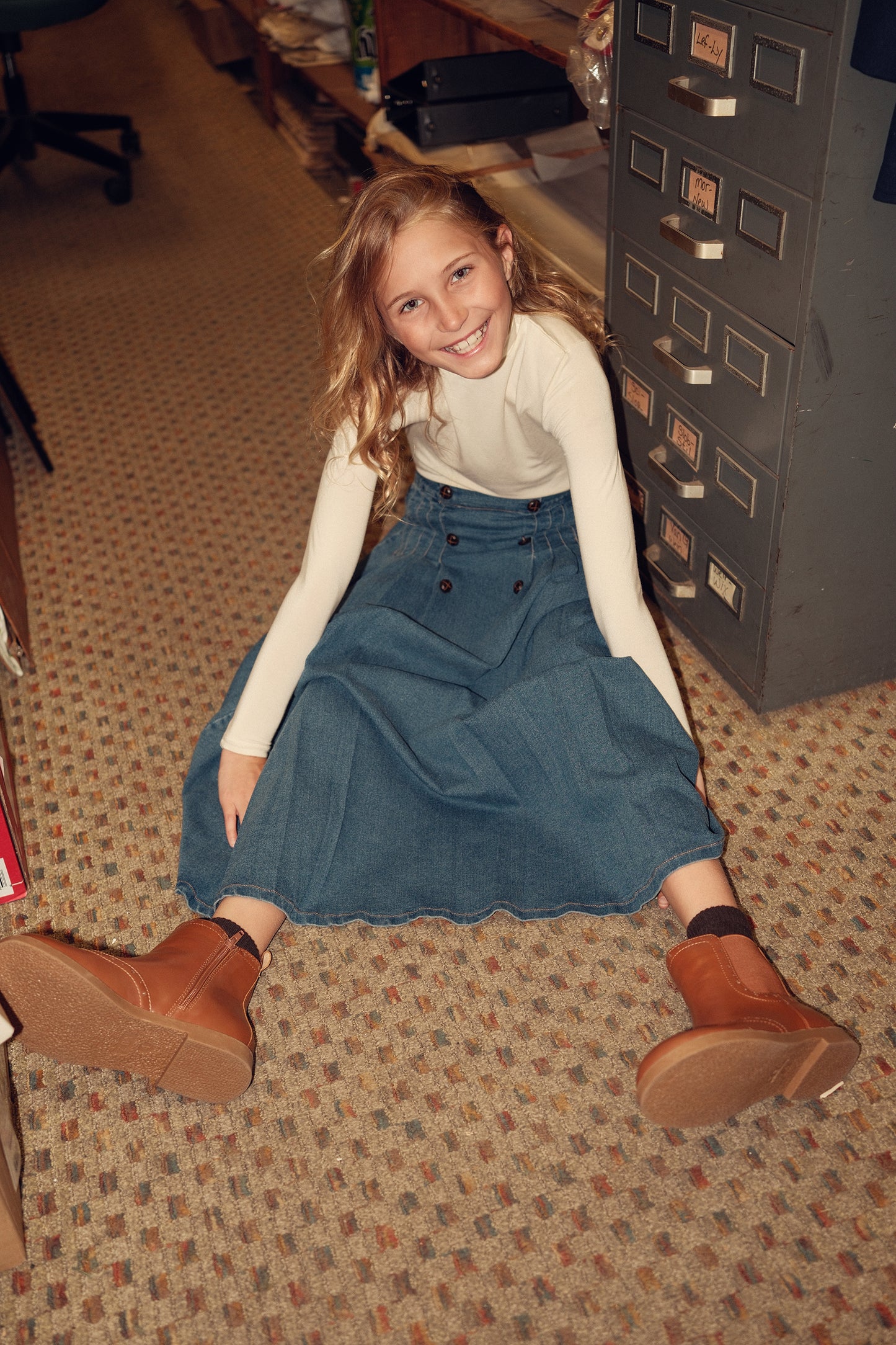 BACE COLLECTION LIGHT BLUE DENIM PLEAT BUTTON MAXI SKIRT