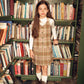 BACE COLLECTION CAMEL PLAID PLEATED VEST DRESS