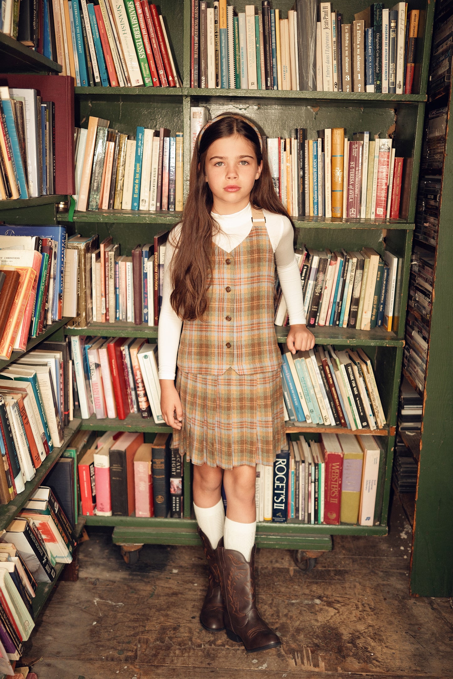 BACE COLLECTION CAMEL PLAID PLEATED VEST DRESS