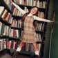 BACE COLLECTION CAMEL PLAID PLEATED VEST DRESS